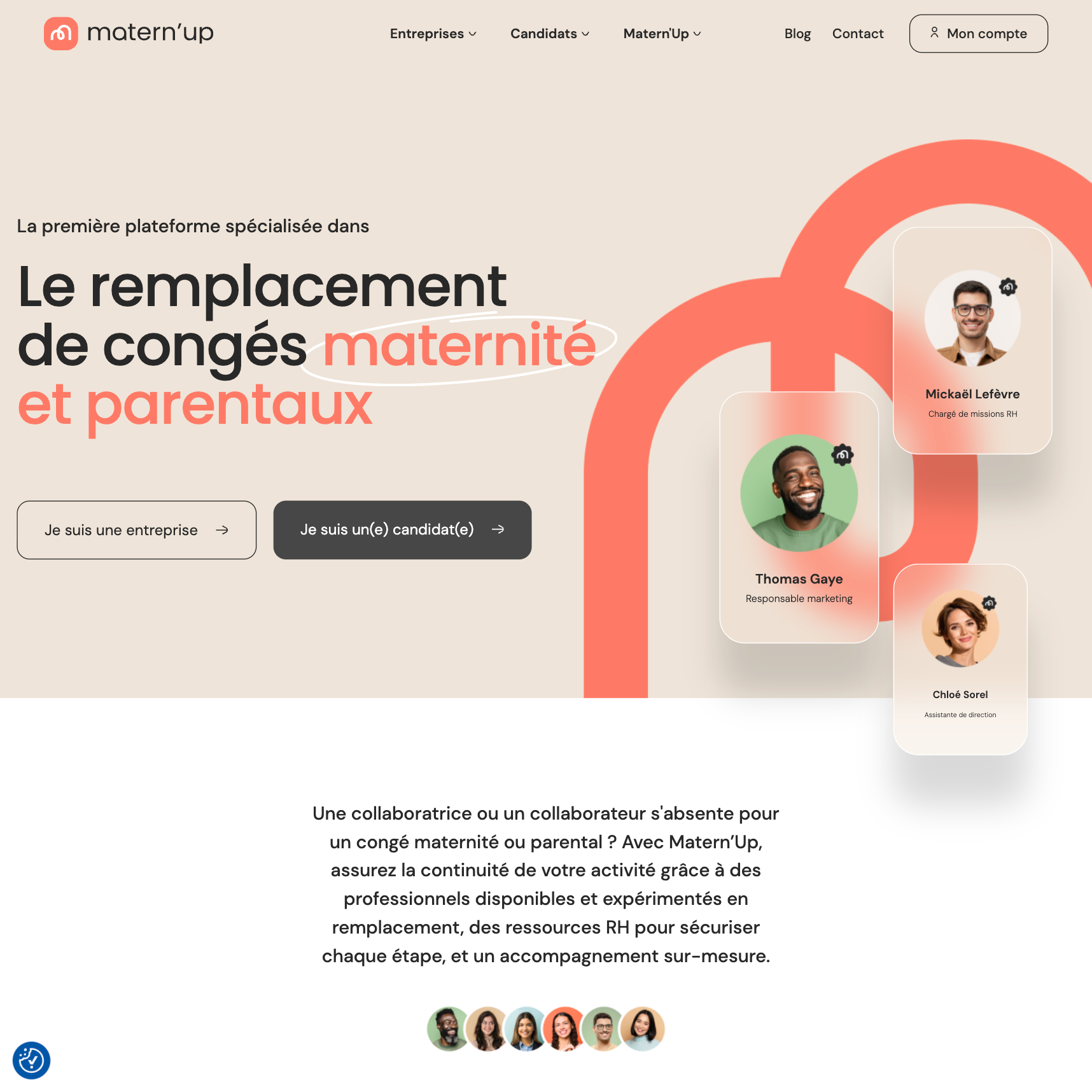 Page d'accueil de la plateforme RH Matern'Up