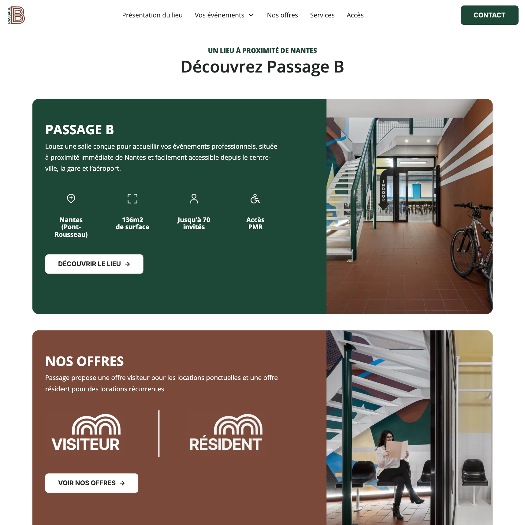 Page d'accueil site vitrine Passage B